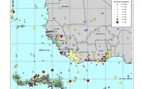 A map of West African earthquakes used in the seismic hazard assessment in Guinea